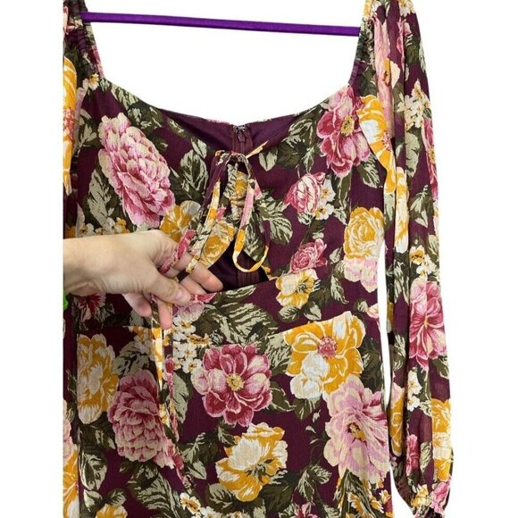 En Crème Floral Maxi Dress Boho Cutout Long Sleeve Halter Burgundy Yellow M NWT - Picture 9 of 12